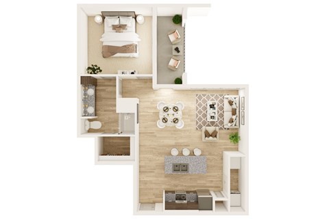 Floor plan for 1 bed, 1 bath, 842 sqft